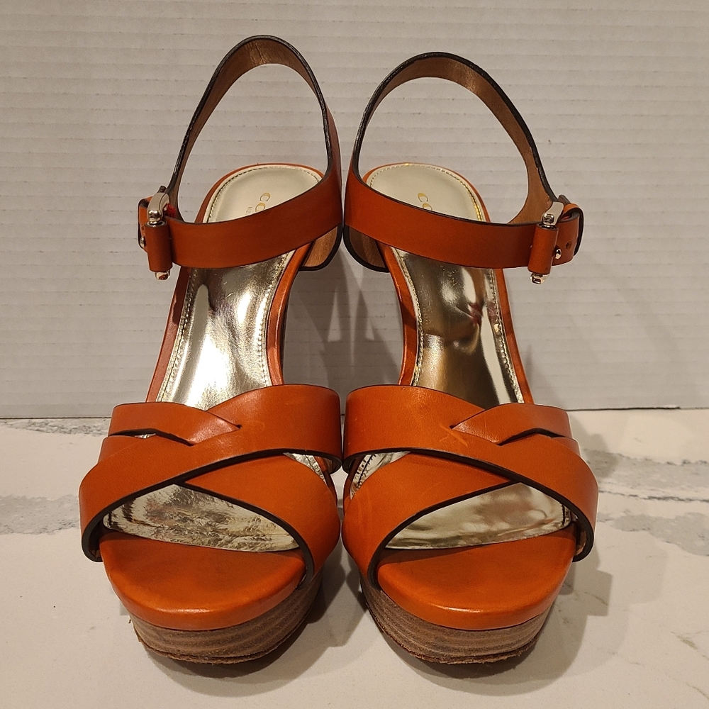 Coach Dani Leather Platform Open-toe Sandal in Orange Papaya Sz 8 - Picture 6 of 14
